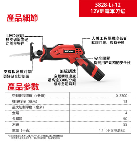 DEVON 大有 5828-Li-12 reciprocating saw