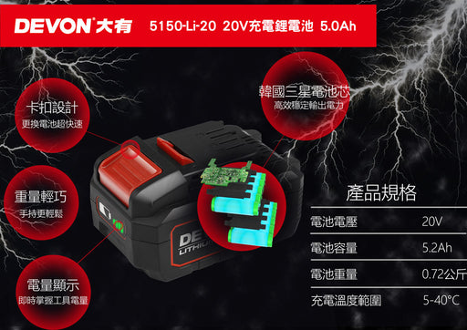 DEVON 大有 5150-Li-20-50 20V 5.0Ah Battery