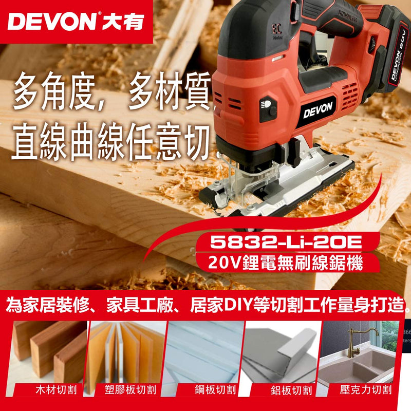DEVON 大有 5832-Li-20E 20V Brushless Jigsaw