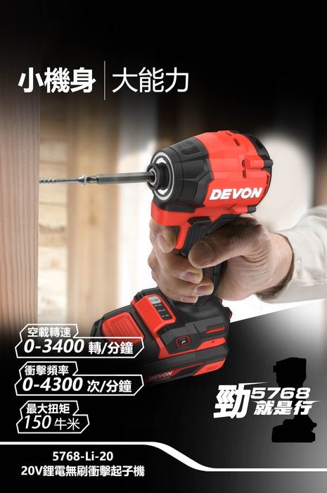Devon cordless drill being held by a person with text on a dark background