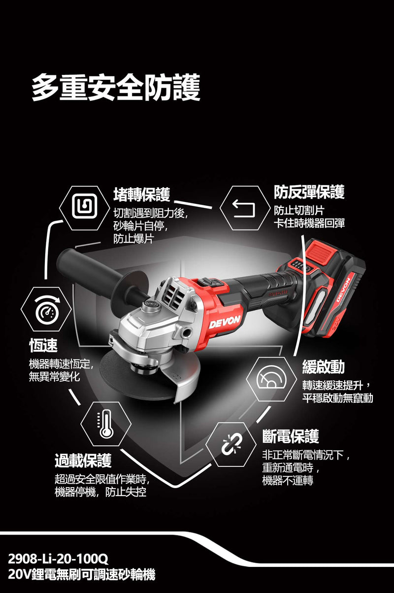 DEVON 大有 2908-Li-20Q angle grinder