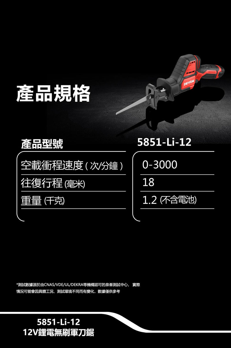 DEVON 大有 5851-Li-12 reciprocating saw