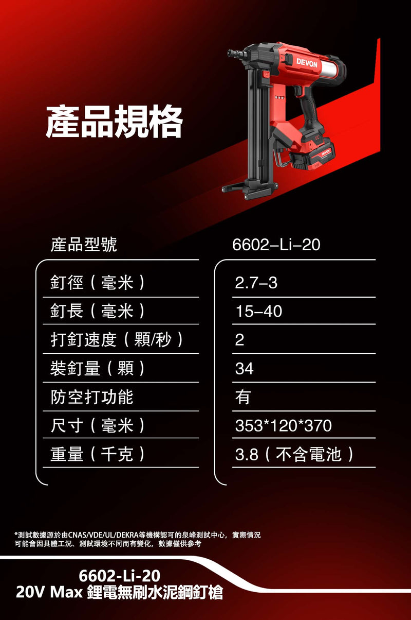 DEVON 大有 6602-Li-20 concrete nailer