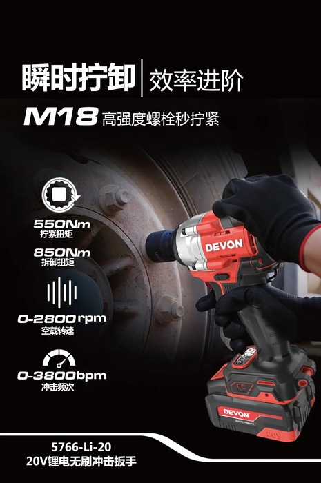 Devon 20V BRUSHLESS IMPACT WRENCH 5766-Li-20