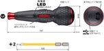 Technical diagram of a screwdriver with labeled features and dimensions