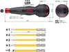 Technical diagram of a screwdriver set with measurements and component details.