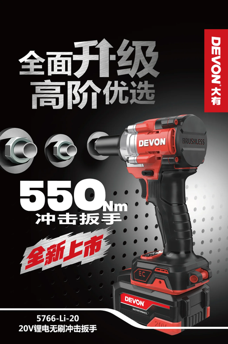 DEVON 5766-Li-20 20V brushless cordless impact wrench with compact design and functional gears.
