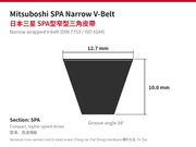 Mitsuboshi SPA narrow V-belt 12.7 x 10.0 mm cross-section 日本三星 SPA型窄型三角皮帶 尺寸圖