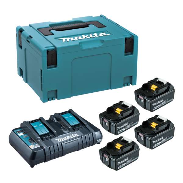 Makita 牧田 198095-6 18V 6.0Ah Battery x4 and Dual Port Charger Set