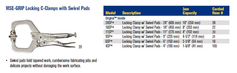 Irwin Vise Grip-11SP | The Original Locking C-Clamps with Swivel Pads