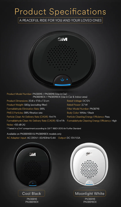 3M Vehicle Air Purifier Plus Black (For Car & Indoor)-PN38816EX