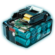 Cutaway of a Makita 18V LXT battery showing cells and circuit board