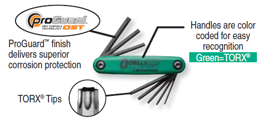 Bondhus 12634/12638 GorillaGrip-TF8/TR-TF8, Set of 8 Star Fold-up Keys, sizes T9-T40/TR9-TR40